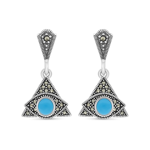 [EAR04MAR00TRQA449] Sterling Silver 925 Earring Embedded With Natural Processed Turquoise And Marcasite Stones