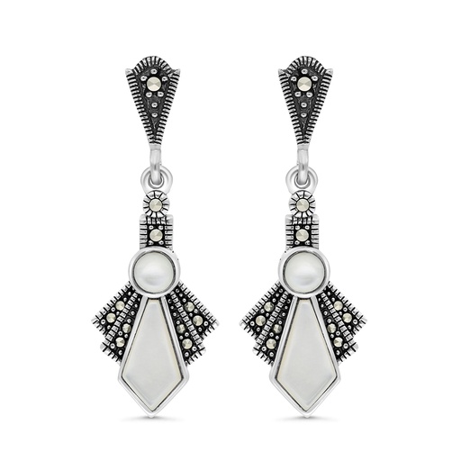 [EAR04MAR00MOPA450] Sterling Silver 925 Earring Embedded With Natural White Shell And Marcasite Stones