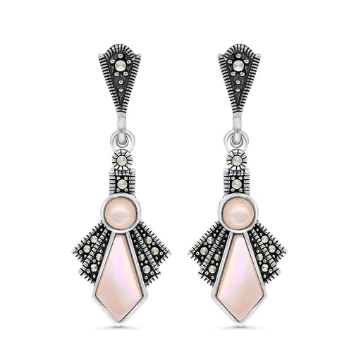 [EAR04MAR00PNKA450] Sterling Silver 925 Earring Embedded With Natural Pink Shell And Marcasite Stones