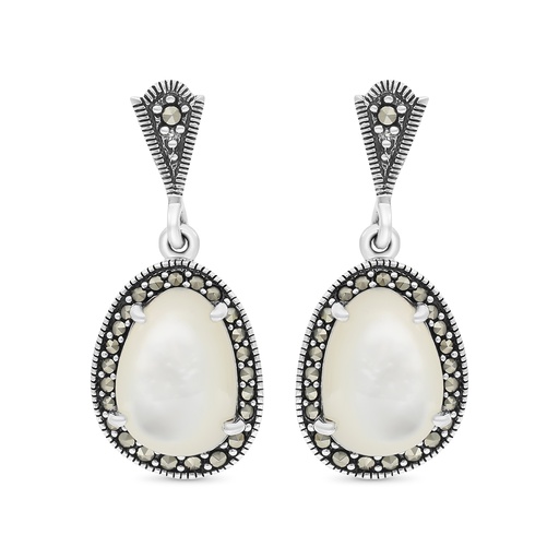 [EAR04MAR00MOPA453] Sterling Silver 925 Earring Embedded With Natural White Shell And Marcasite Stones