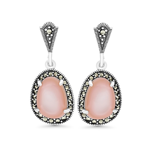 [EAR04MAR00PNKA453] Sterling Silver 925 Earring Embedded With Natural Pink Shell And Marcasite Stones