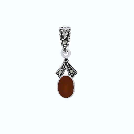 [PND04MAR00RAGA545] Sterling Silver 925 Pendant Embedded With Natural Aqiq And Marcasite Stones