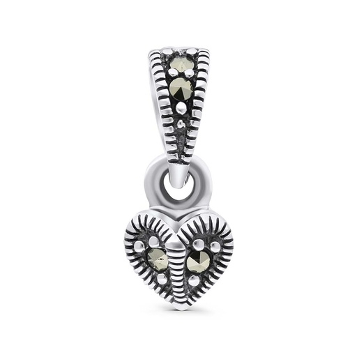 [PND04MAR00000A153] Sterling Silver 925 Pendant Embedded With Marcasite Stones