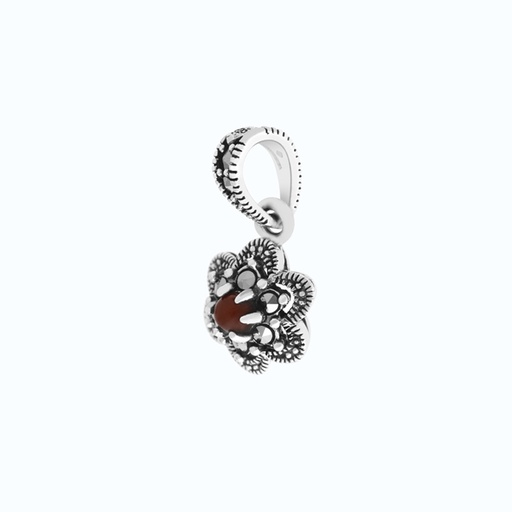 [PND04MAR00RAGA546] Sterling Silver 925 Pendant Embedded With Natural Aqiq And Marcasite Stones