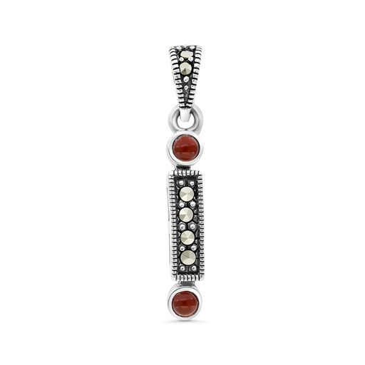 [PND04MAR00RAGA423] Sterling Silver 925 Pendant Embedded With Natural Aqiq And Marcasite Stones