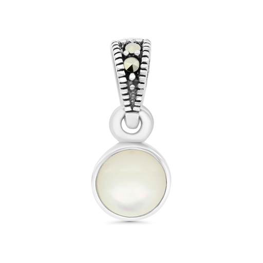 [PND04MAR00MOPA548] Sterling Silver 925 Pendant Embedded With Natural White Shell And Marcasite Stones