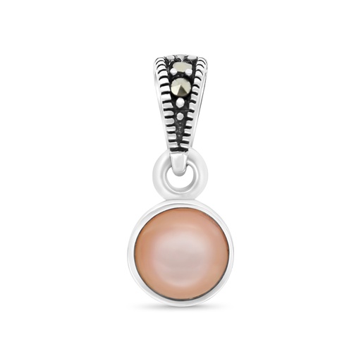 [PND04MAR00PNKA548] Sterling Silver 925 Pendant Embedded With Natural Pink Shell And Marcasite Stones