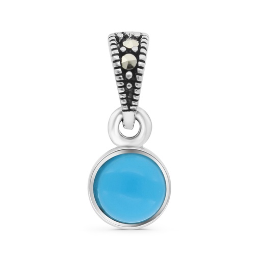 [PND04MAR00TRQA548] Sterling Silver 925 Pendant Embedded With Natural Processed Turquoise And Marcasite Stones