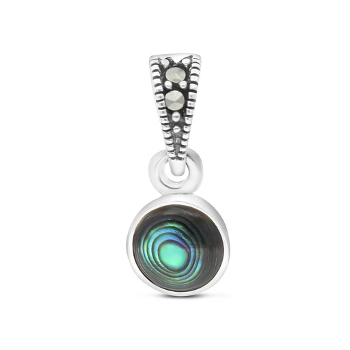 [PND04MAR00ABAA548] Sterling Silver 925 Pendant Embedded With Natural Blue Shell And Marcasite Stones