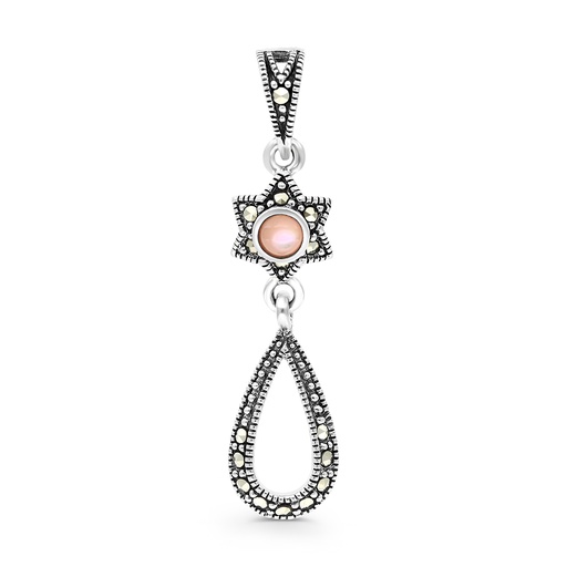 [PND04MAR00PNKA424] Sterling Silver 925 Pendant Embedded With Natural Pink Shell And Marcasite Stones