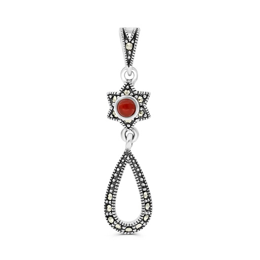 [PND04MAR00RAGA424] Sterling Silver 925 Pendant Embedded With Natural Aqiq And Marcasite Stones