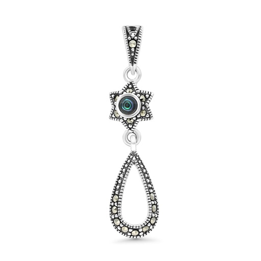 [PND04MAR00ABAA424] Sterling Silver 925 Pendant Embedded With Natural Blue Shell And Marcasite Stones