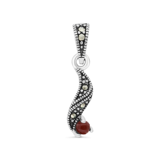 [PND04MAR00RAGA427] Sterling Silver 925 Pendant Embedded With Natural Aqiq And Marcasite Stones