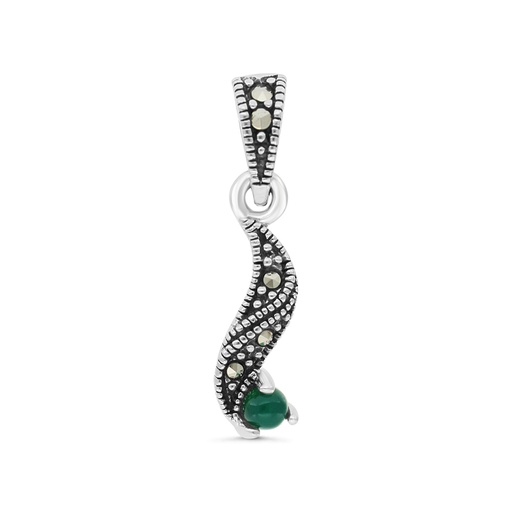 [PND04MAR00GAGA427] Sterling Silver 925 Pendant Embedded With Natural Green Agate And Marcasite Stones