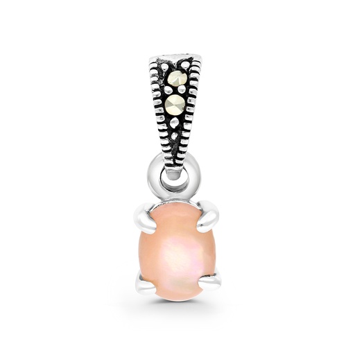 [PND04MAR00PNKA426] Sterling Silver 925 Pendant Embedded With Natural Pink Shell And Marcasite Stones