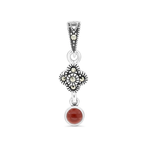 [PND04MAR00RAGA431] Sterling Silver 925 Pendant Embedded With Natural Aqiq And Marcasite Stones