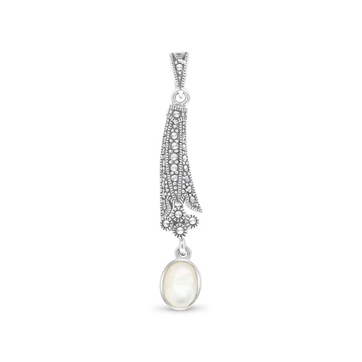 [PND04MAR00MOPA435] Sterling Silver 925 Pendant Embedded With Natural White Shell And Marcasite Stones