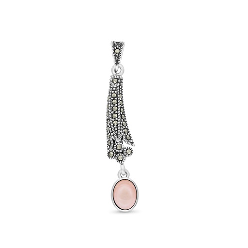 [PND04MAR00PNKA435] Sterling Silver 925 Pendant Embedded With Natural Pink Shell And Marcasite Stones