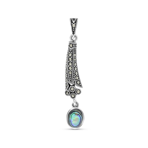 [PND04MAR00ABAA435] Sterling Silver 925 Pendant Embedded With Natural Blue Shell And Marcasite Stones