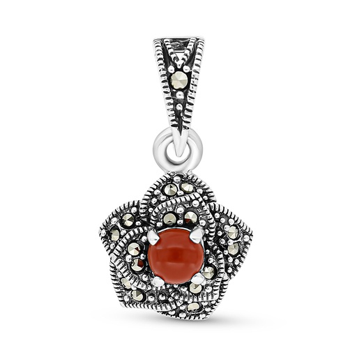 [PND04MAR00RAGA448] Sterling Silver 925 Pendant Embedded With Natural Aqiq And Marcasite Stones