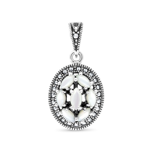 [PND04MAR00MOPA491] Sterling Silver 925 Pendant Embedded With Natural White Shell And Marcasite Stones