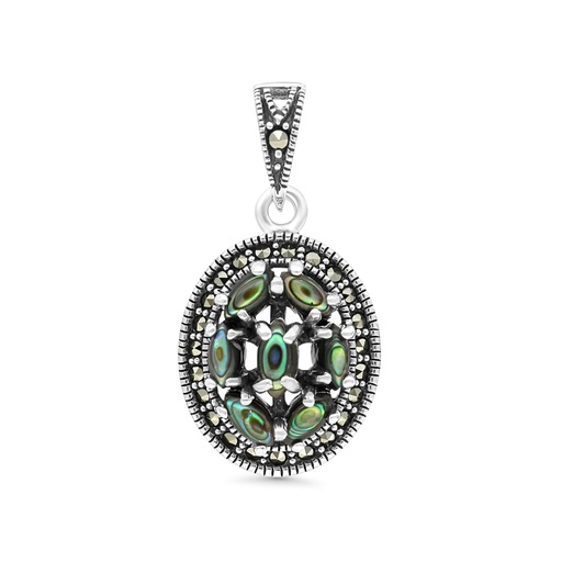 [PND04MAR00ABAA491] Sterling Silver 925 Pendant Embedded With Natural Blue Shell And Marcasite Stones