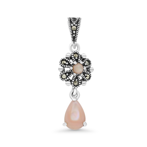 [PND04MAR00PNKA510] Sterling Silver 925 Pendant Embedded With Natural Pink Shell And Marcasite Stones