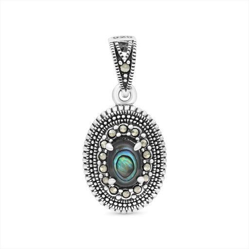 [PND04MAR00ABAA518] Sterling Silver 925 Pendant Embedded With Natural Blue Shell And Marcasite Stones