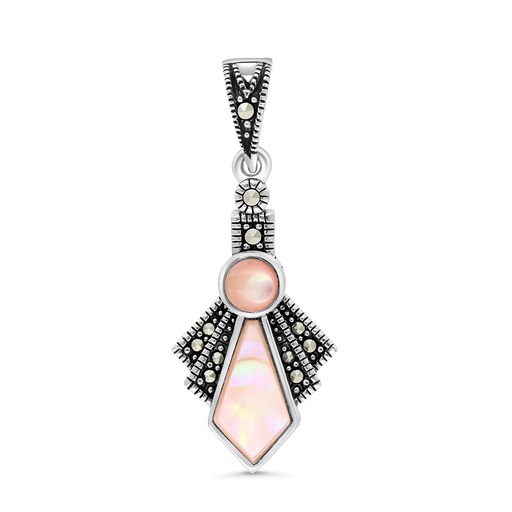 [PND04MAR00PNKA536] Sterling Silver 925 Pendant Embedded With Natural Pink Shell And Marcasite Stones
