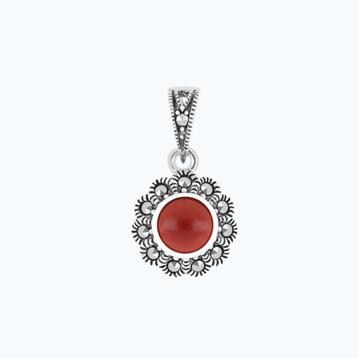 [PND04MAR00RAGA549] Sterling Silver 925 Pendant Embedded With Natural Aqiq And Marcasite Stones