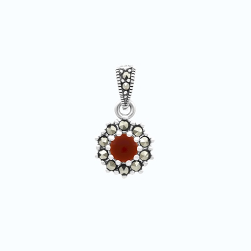 [PND04MAR00RAGA551] Sterling Silver 925 Pendant Embedded With Natural Aqiq And Marcasite Stones