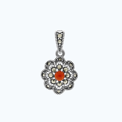 [PND04MAR00RAGA552] Sterling Silver 925 Pendant Embedded With Natural Aqiq And Marcasite Stones