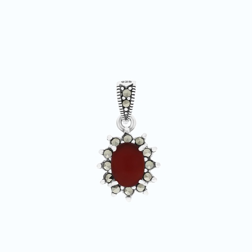 [PND04MAR00RAGA553] Sterling Silver 925 Pendant Embedded With Natural Aqiq And Marcasite Stones