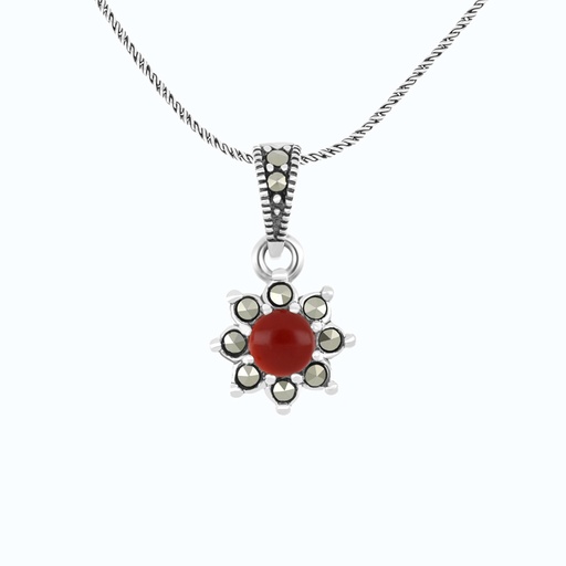 [PND04MAR00RAGA555] Sterling Silver 925 Pendant Embedded With Natural Aqiq And Marcasite Stones