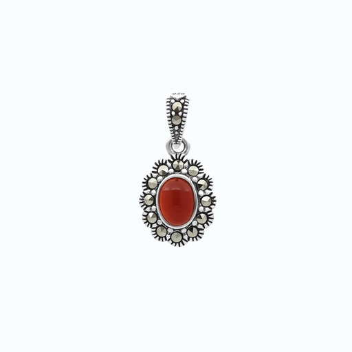 [PND04MAR00RAGA556] Sterling Silver 925 Pendant Embedded With Natural Aqiq And Marcasite Stones