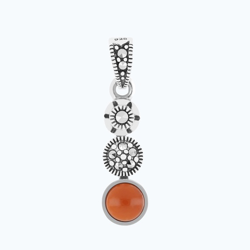 [PND04MAR00RAGA557] Sterling Silver 925 Pendant Embedded With Natural Aqiq And Marcasite Stones