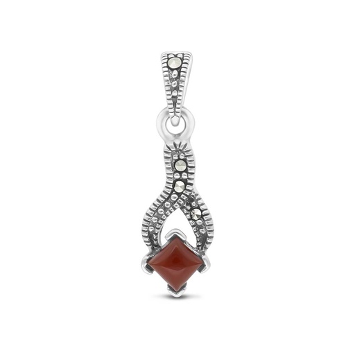 [PND04MAR00RAGA422] Sterling Silver 925 Pendant Embedded With Natural Aqiq And Marcasite Stones