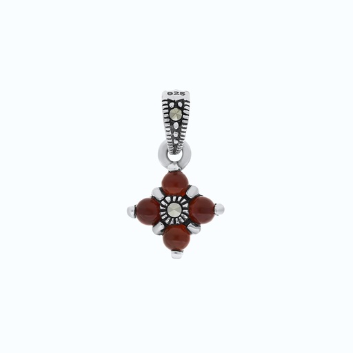 [PND04MAR00RAGA560] Sterling Silver 925 Pendant Embedded With Natural Aqiq And Marcasite Stones