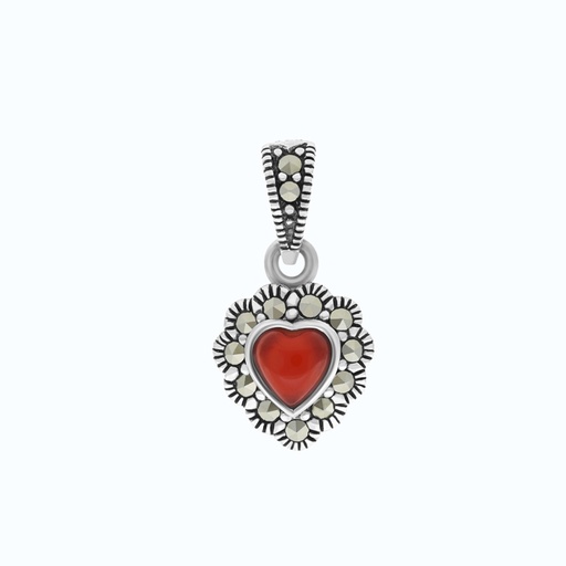 [PND04MAR00RAGA561] Sterling Silver 925 Pendant Embedded With Natural Aqiq And Marcasite Stones