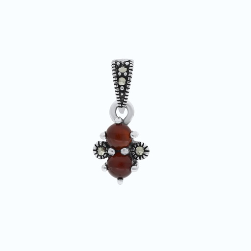 [PND04MAR00RAGA562] Sterling Silver 925 Pendant Embedded With Natural Aqiq And Marcasite Stones
