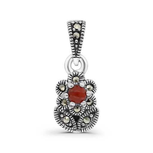 [PND04MAR00RAGA564] Sterling Silver 925 Pendant Embedded With Natural Aqiq And Marcasite Stones