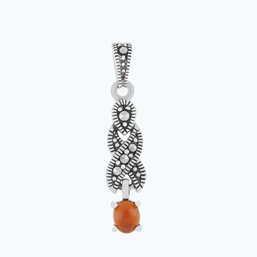 [PND04MAR00RAGA566] Sterling Silver 925 Pendant Embedded With Natural Aqiq And Marcasite Stones