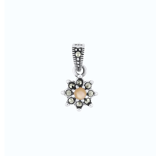 [PND04MAR00PNKA567] Sterling Silver 925 Pendant Embedded With Natural Pink Shell And Marcasite Stones