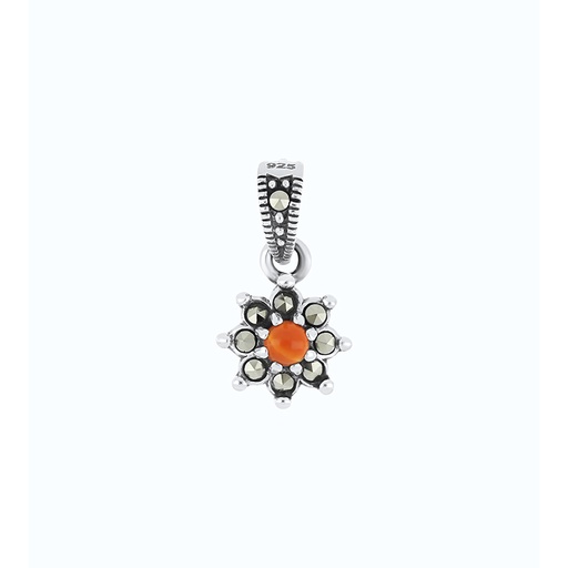 [PND04MAR00RAGA567] Sterling Silver 925 Pendant Embedded With Natural Aqiq And Marcasite Stones