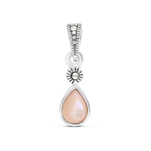 [PND04MAR00PNKA425] Sterling Silver 925 Pendant Embedded With Natural Pink Shell And Marcasite Stones