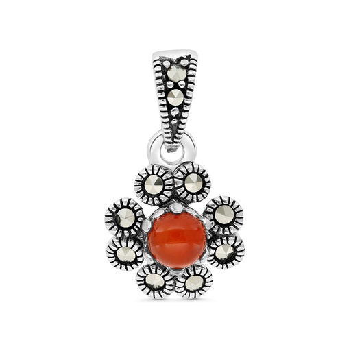 [PND04MAR00RAGA569] Sterling Silver 925 Pendant Embedded With Natural Aqiq And Marcasite Stones