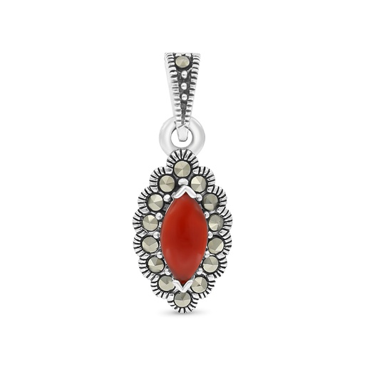 [PND04MAR00RAGA570] Sterling Silver 925 Pendant Embedded With Natural Aqiq And Marcasite Stones