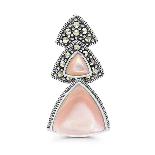 [PND04MAR00PNKA436] Sterling Silver 925 Pendant Embedded With Natural Pink Shell And Marcasite Stones