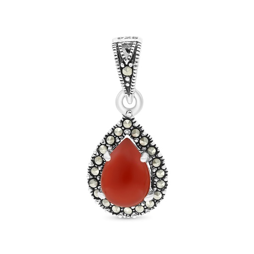 [PND04MAR00RAGA440] Sterling Silver 925 Pendant Embedded With Natural Aqiq And Marcasite Stones