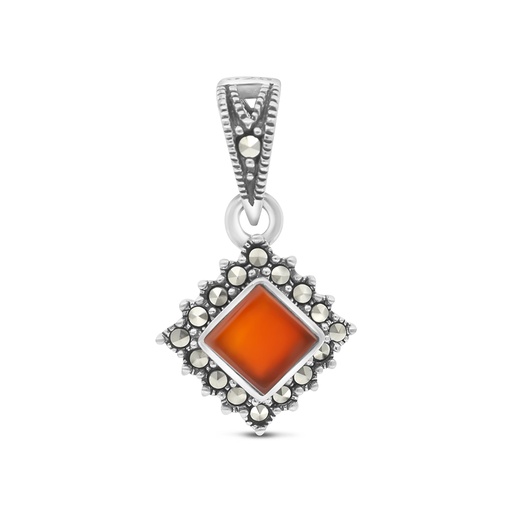 [PND04MAR00RAGA449] Sterling Silver 925 Pendant Embedded With Natural Aqiq And Marcasite Stones